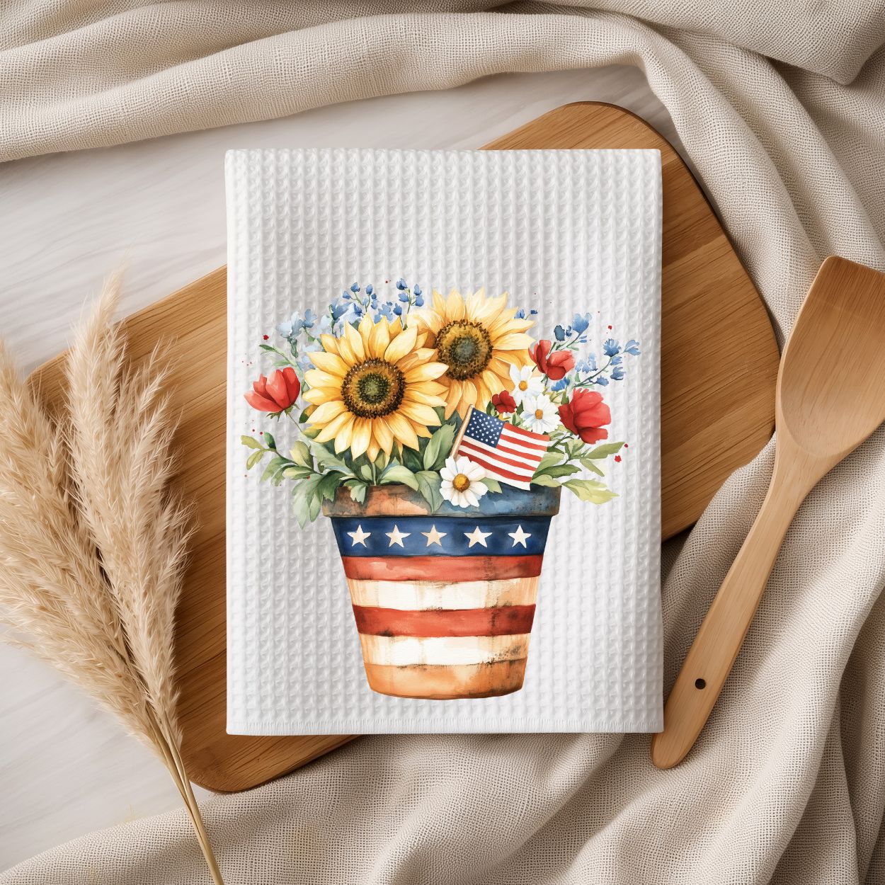 Patriotic Sunflower Bouquet in Pot Tea Towel