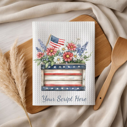 Patriotic Garden Box with Daisies Tea Towel - Personalize