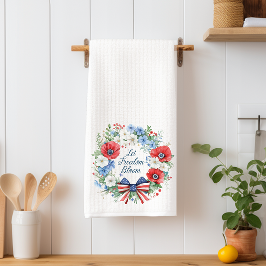 Let Freedom Bloom Patriotic Floral Wreath Tea Towel