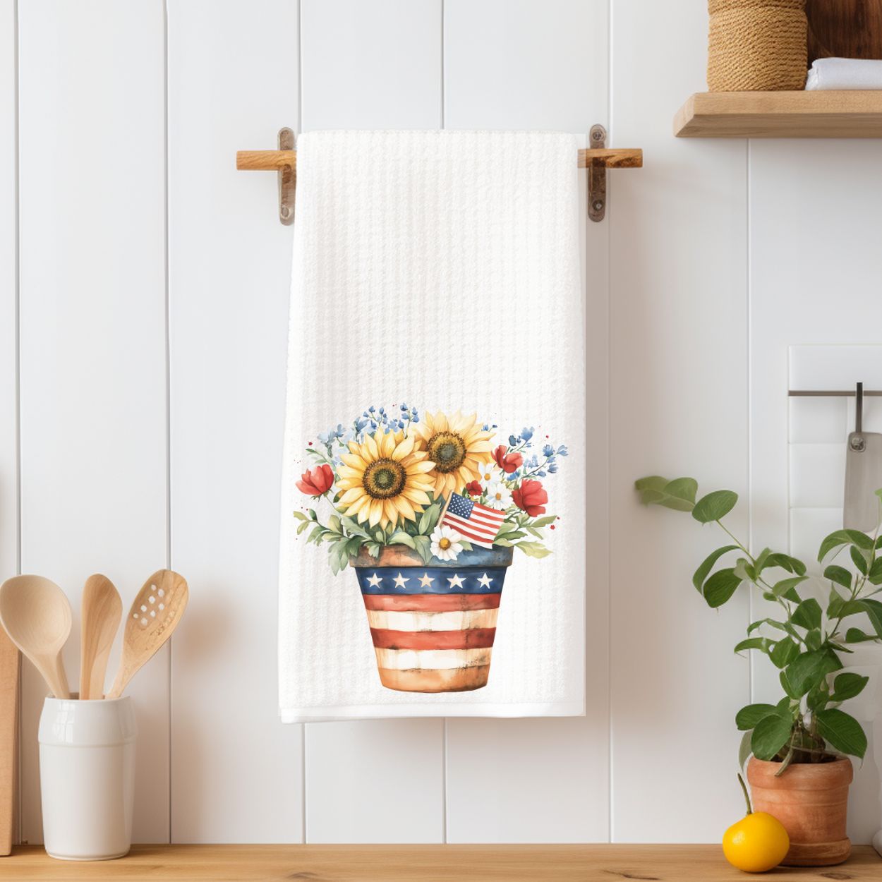 Patriotic Sunflower Bouquet in Pot Tea Towel