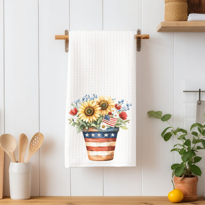 Patriotic Sunflower Bouquet in Pot Tea Towel