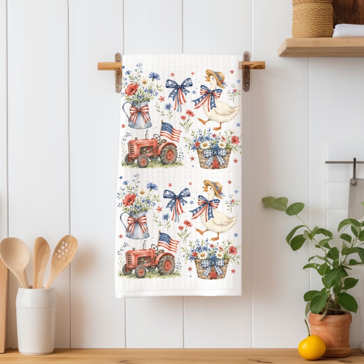 Vintage Patriotic Farmhouse with Goose Tea Towel