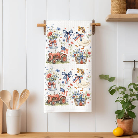 Vintage Patriotic Farmhouse with Goose Tea Towel