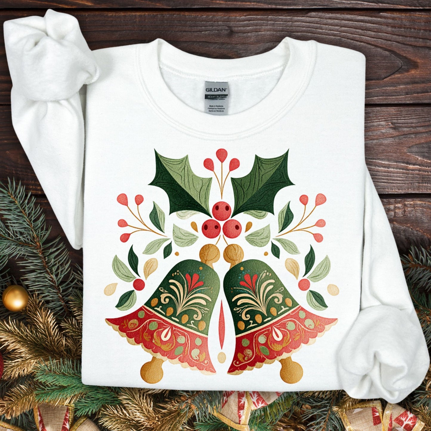 Folk Art Christmas Bells Sweatshirt