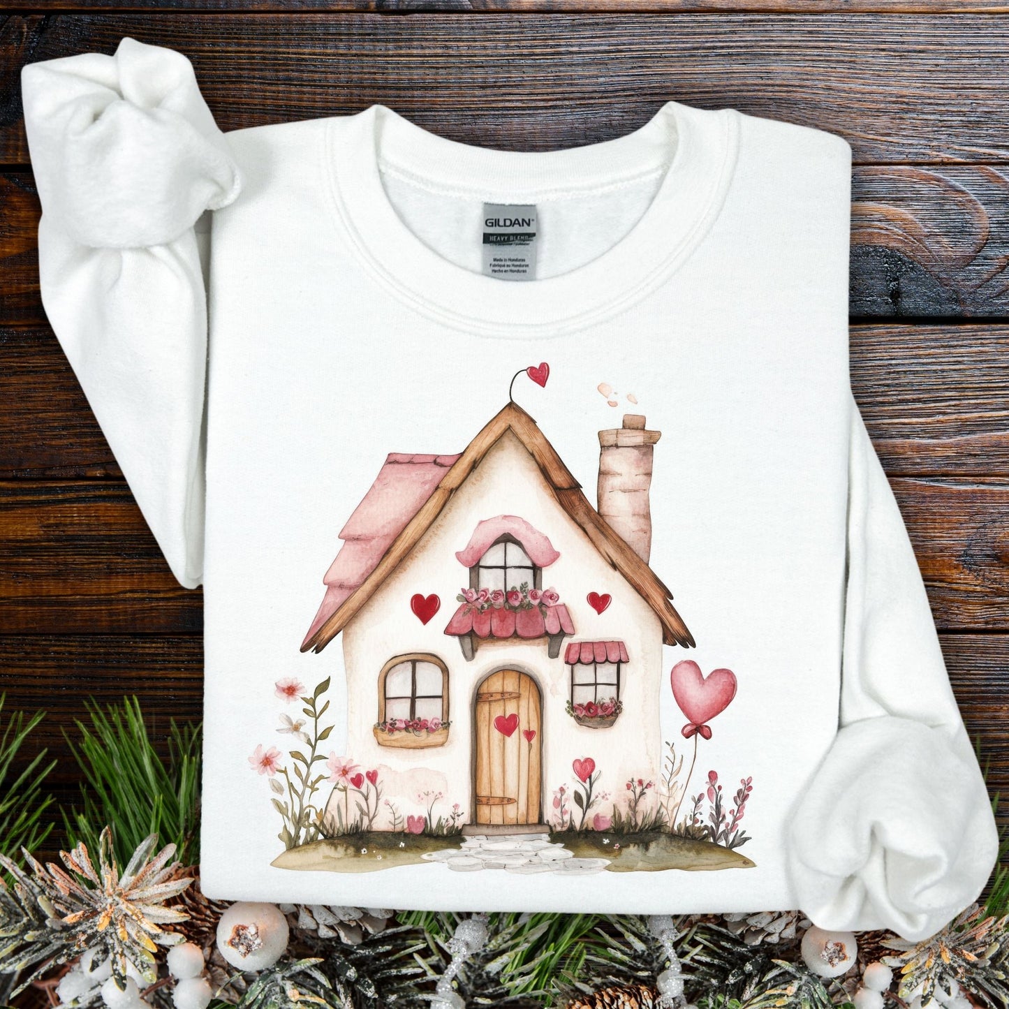 Cute Pink Valentine's Cottage Sweatshirt