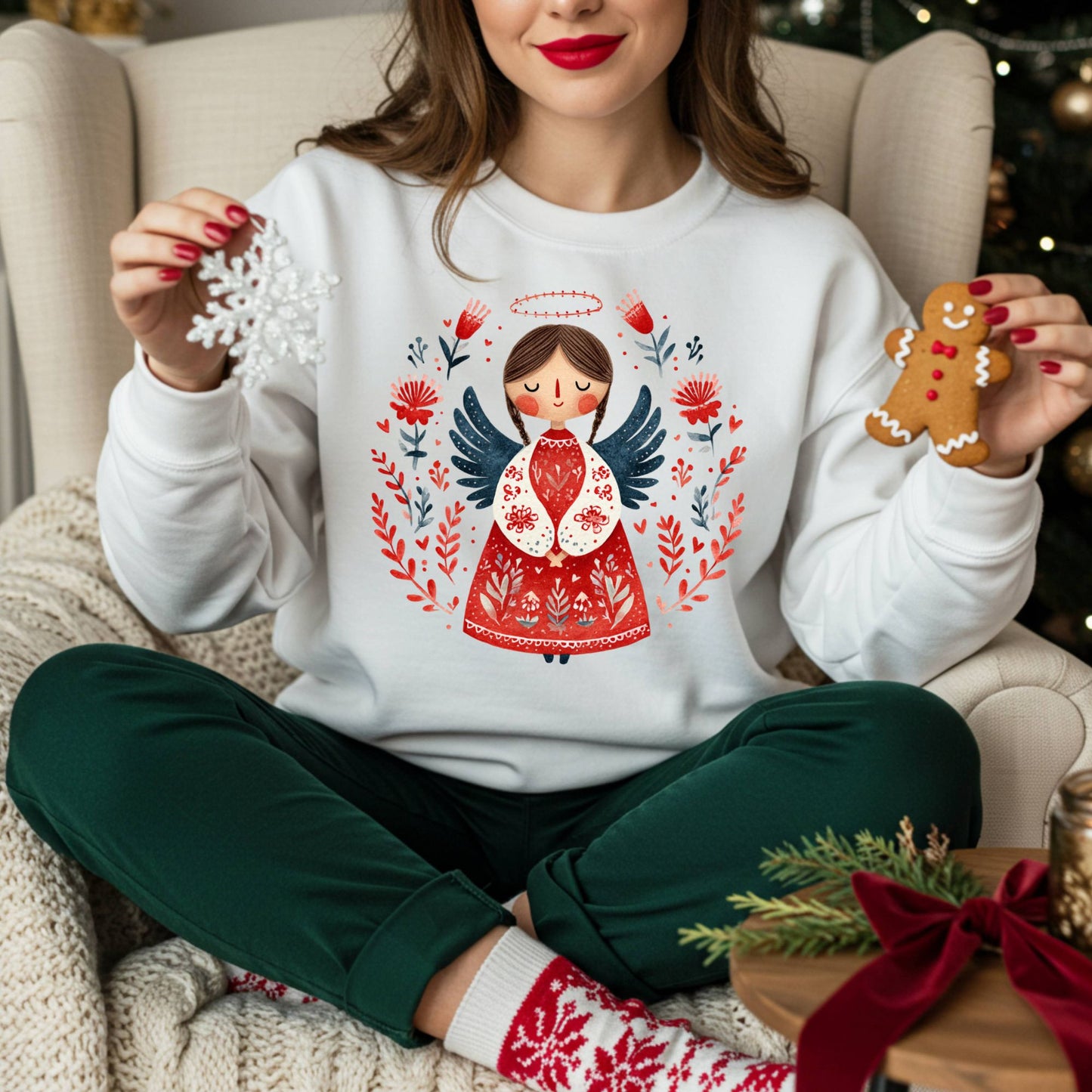 Folk Art Christmas Angel Sweatshirt