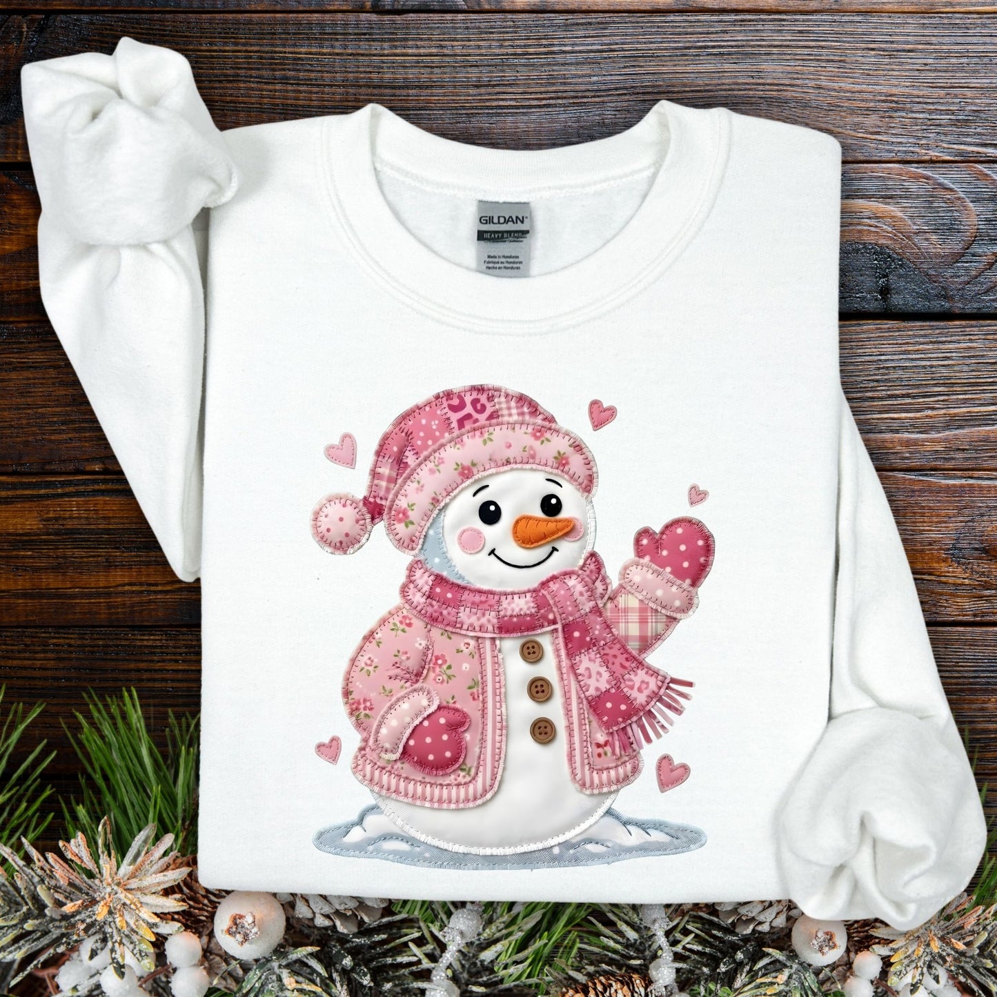 Pink Faux Patchwork Valentine's Snowman Sweatshirt